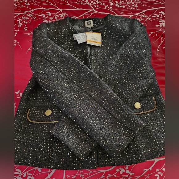 Anne Klein Sparling Gold Bling Blazer - Picture 4 of 9